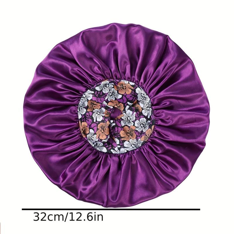 2pcs Large Jumbo Silk Satin Bonnet Hair Cap with Flower Band