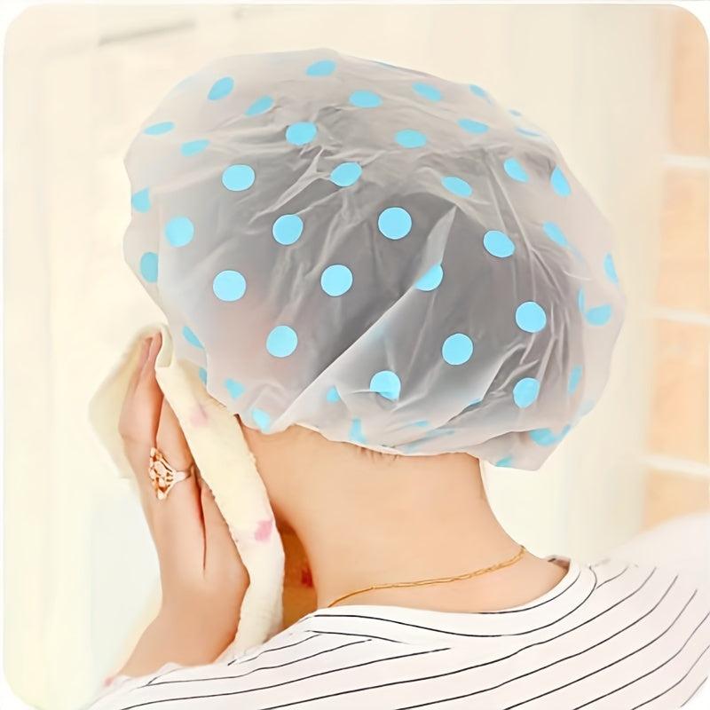 Dot Pattern Shower Caps Waterproof Reusable Elastic Shower Cap