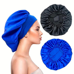 2pcs Large Satin Bonnet Women Soft Elastic Band Sleeping Caps Curly Hair