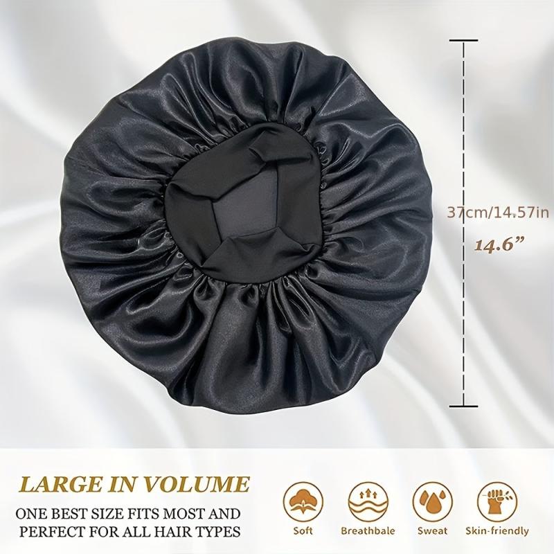 2pcs Large Satin Bonnet Women Soft Elastic Band Sleeping Caps Curly Hair