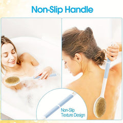 Anti-Slip Long Handle Back Scrubber for Shower with Soft Bristles