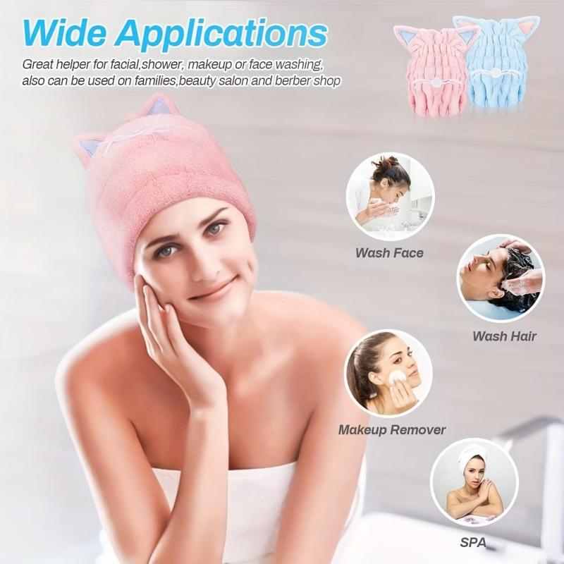 2 Pcs Cat Ear Hair Towel Wrap Microfiber Hair Turban for Wet Hair