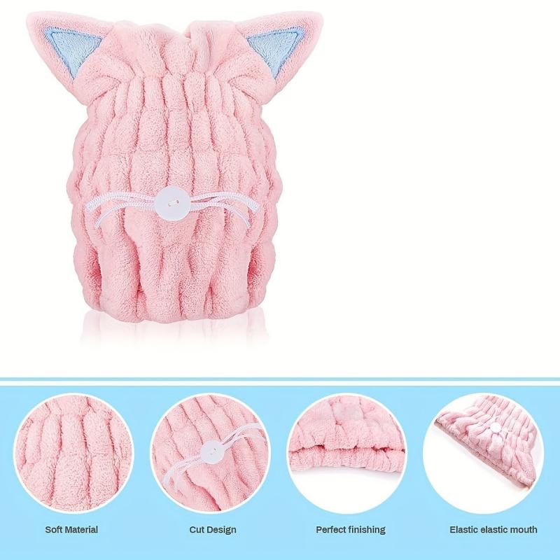 2 Pcs Cat Ear Hair Towel Wrap Microfiber Hair Turban for Wet Hair