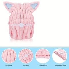 2 Pcs Cat Ear Hair Towel Wrap Microfiber Hair Turban for Wet Hair