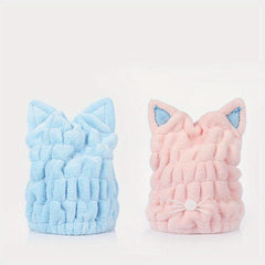 2 Pcs Cat Ear Hair Towel Wrap Microfiber Hair Turban for Wet Hair