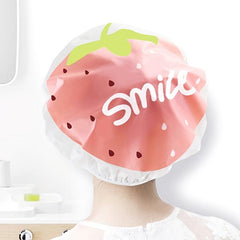 Reusable Plastic Shower Cap with Fruits Print for Women Waterproof