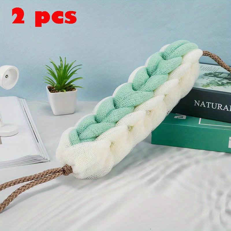 Long Stretch Back Sponge With Rope Handles Exfoliating Body Scrub
