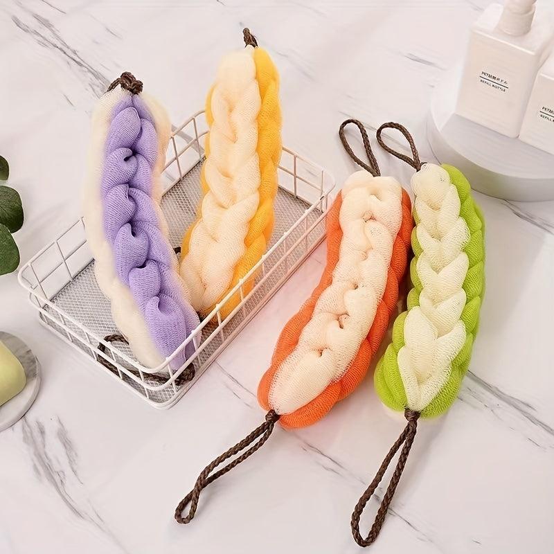 Long Stretch Back Sponge With Rope Handles Exfoliating Body Scrub
