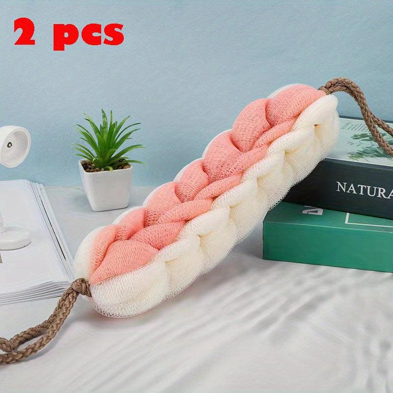 Long Stretch Back Sponge With Rope Handles Exfoliating Body Scrub