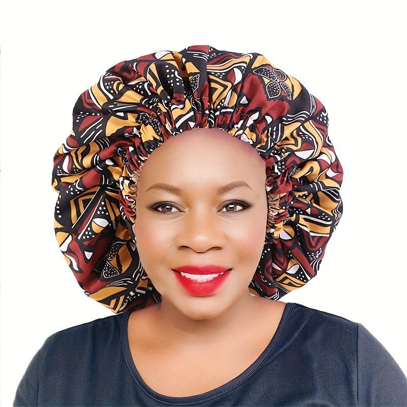 African Print Satin Lined Round Cap for Women Large Size