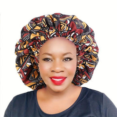 African Print Satin Lined Round Cap for Women Large Size