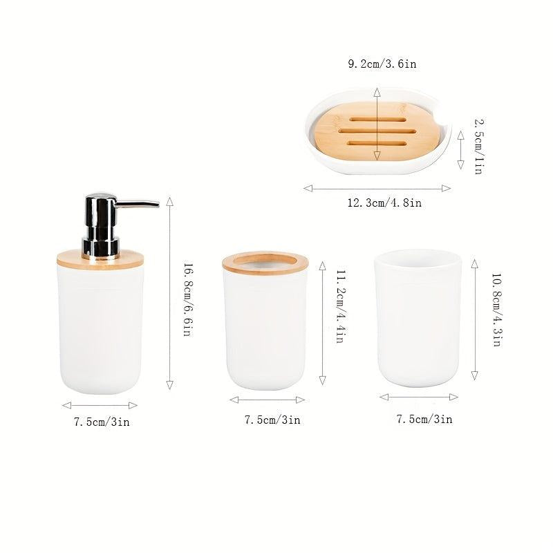 4pcs Modern Bathroom Tool Set: Cup, Lotion Dispenser, Soap Dish, Storage Box