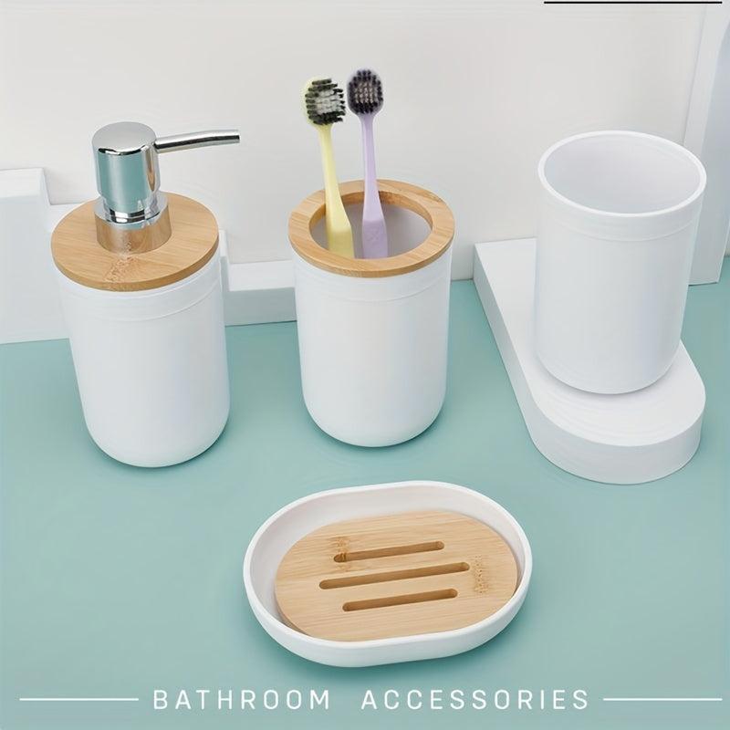 4pcs Modern Bathroom Tool Set: Cup, Lotion Dispenser, Soap Dish, Storage Box