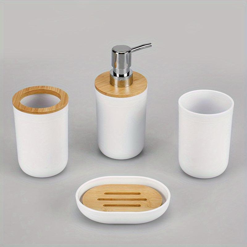 4pcs Modern Bathroom Tool Set: Cup, Lotion Dispenser, Soap Dish, Storage Box