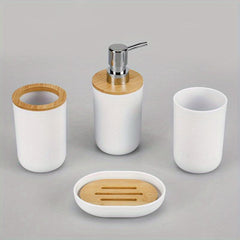 4pcs Modern Bathroom Tool Set: Cup, Lotion Dispenser, Soap Dish, Storage Box