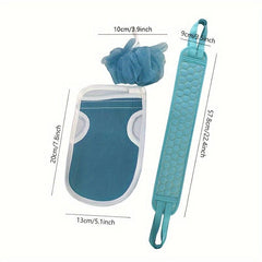 3pc Soft Bath Brush and Exfoliating Skin Towel Set for Home and Hotel Use