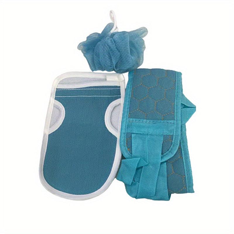 3pc Soft Bath Brush and Exfoliating Skin Towel Set for Home and Hotel Use