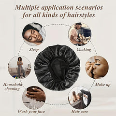 Satin Hair Bonnet for Sleeping, Shower Cap Wide Band Women Elastic