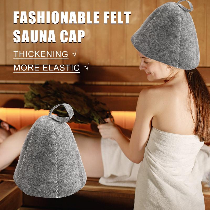 2-Piece Felt Sauna Hat, Anti-Heat Cap for Men & Women, Grey