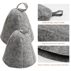 2-Piece Felt Sauna Hat, Anti-Heat Cap for Men & Women, Grey