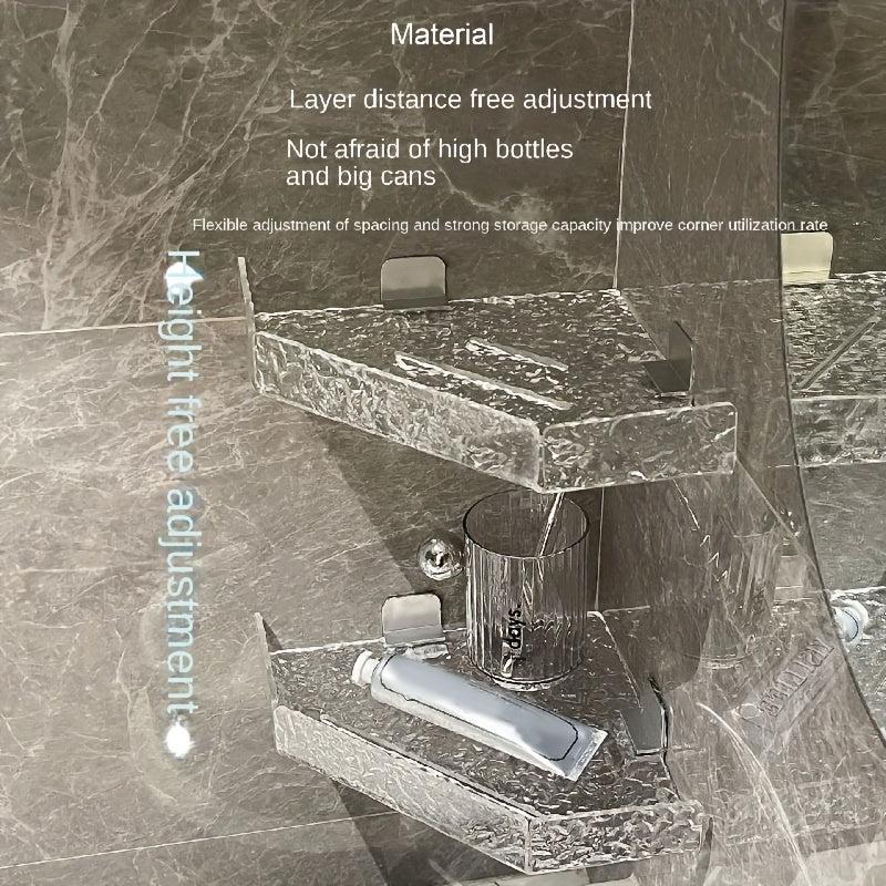 Acrylic Corner Shower Shelf Adhesive Wall Mounted Bathroom Organizer