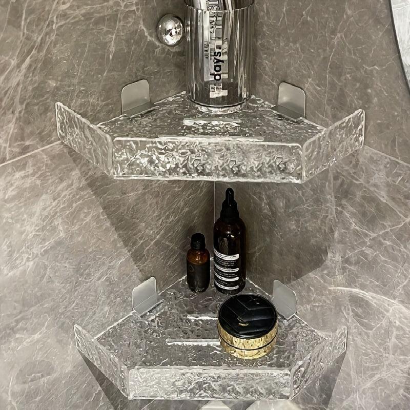 Acrylic Corner Shower Shelf Adhesive Wall Mounted Bathroom Organizer