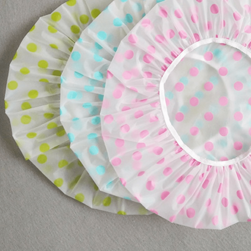 6 Pcs Dot Print Shower Caps Waterproof Reusable Large Shower Cap For Women