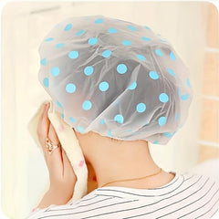 6 Pcs Dot Print Shower Caps Waterproof Reusable Large Shower Cap For Women