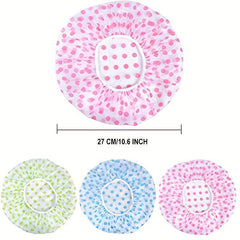 6 Pcs Dot Print Shower Caps Waterproof Reusable Large Shower Cap For Women