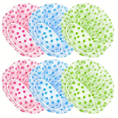 6 Pcs Dot Print Shower Caps Waterproof Reusable Large Shower Cap For Women