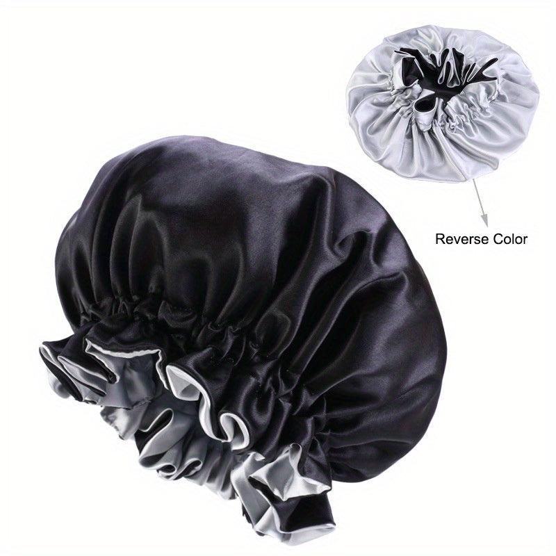 Double Layer Satin Hair Cap with Wooden Edges and Lace Trim