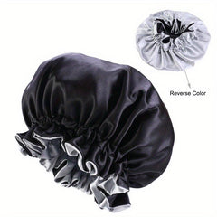 Double Layer Satin Hair Cap with Wooden Edges and Lace Trim