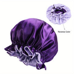 Double Layer Satin Hair Cap with Wooden Edges and Lace Trim