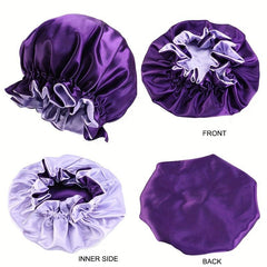 Double Layer Satin Hair Cap with Wooden Edges and Lace Trim