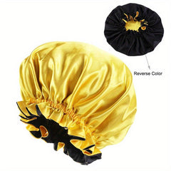 Double Layer Satin Hair Cap with Wooden Edges and Lace Trim