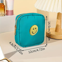 Preppy Makeup Pouch Smiley Face Patch Dark Grey