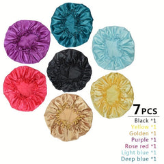 7PCS Single Layer Shower Caps Elastic Band Bath Hair Hat for Women Ladies
