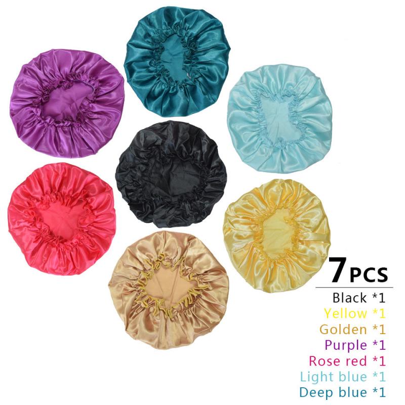7PCS Single Layer Shower Caps Elastic Band Bath Hair Hat for Women Ladies