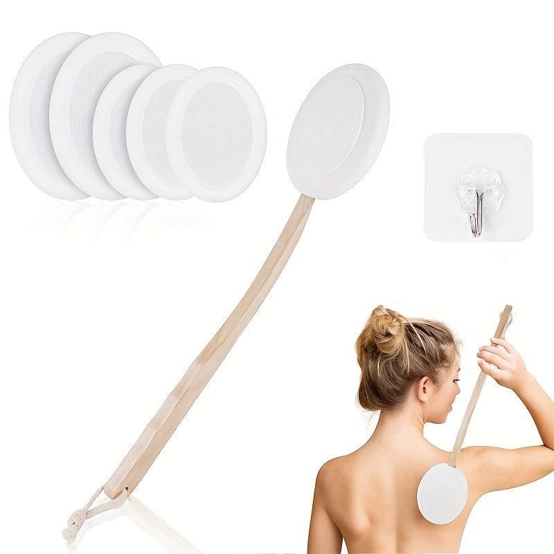 Long Handle Bath Brush Set with 6 Brush Heads, Back Scrubber, Hook