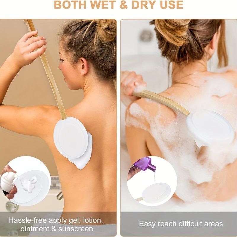 Long Handle Bath Brush Set with 6 Brush Heads, Back Scrubber, Hook