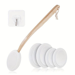 Long Handle Bath Brush Set with 6 Brush Heads, Back Scrubber, Hook