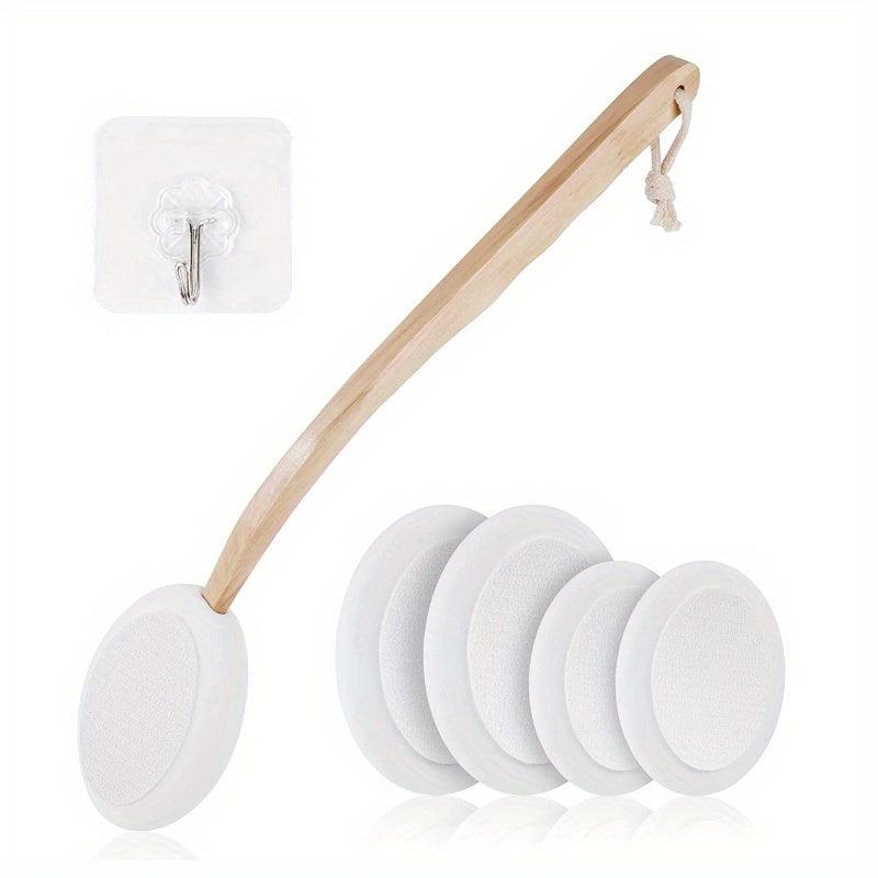 Long Handle Bath Brush Set with 6 Brush Heads, Back Scrubber, Hook