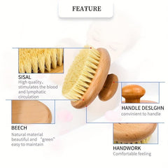 Wooden Body Brush Sisal Bristles Massage Scrubber