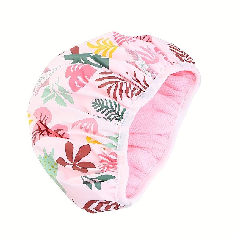 Pink Plant Pattern Waterproof Shower Cap for Women