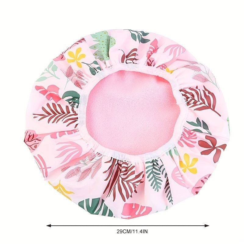 Pink Plant Pattern Waterproof Shower Cap for Women