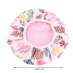 Pink Plant Pattern Waterproof Shower Cap for Women