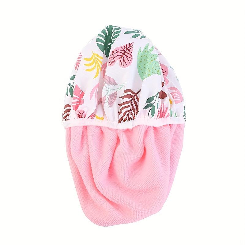 Pink Plant Pattern Waterproof Shower Cap for Women