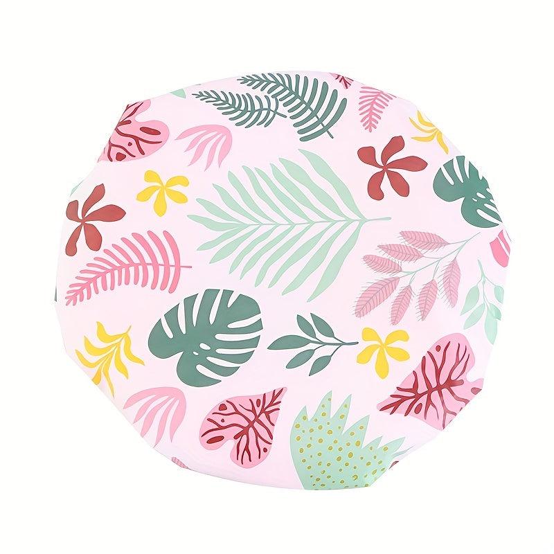 Pink Plant Pattern Waterproof Shower Cap for Women