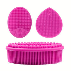 3pcs Silicone Shampoo Bath Brush Set Exfoliating Body Facial Shower SPA Massage