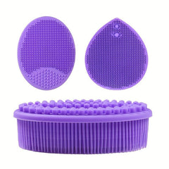 3pcs Silicone Shampoo Bath Brush Set Exfoliating Body Facial Shower SPA Massage